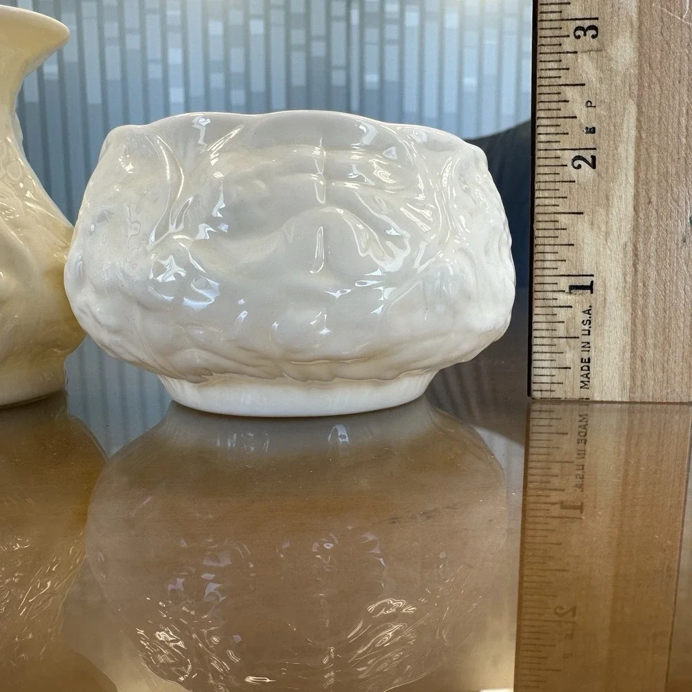 Antique Belleek Irish Porcelain Floral‎ Pattern Creamer & Sugar Dish Green Mark